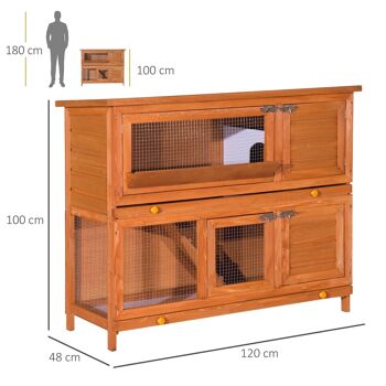Cage a lapin poulailler clapier en bois de pin de grande taille avec 2 etages 120x48x100 cm 3