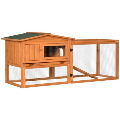 Hutch cage for rodent rabbits 2 levels drawer excrement outdoor enclosure opening roof dim. 156L x 58W x 68H cm pre-oiled fir wood