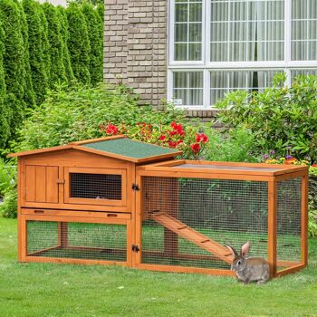 Clapier cage à lapins rongeurs 2 étages tiroir déjection enclos extérieur toit ouvrant dim. 156L x 58l x 68H cm bois sapin pré-huilé 4