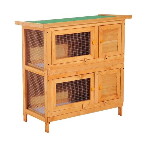 Clapier à lapin cage à lapin double niveau plateaux coulissants 4 portes verrouillables toit ouvrant 90L x 45l x 90H cm