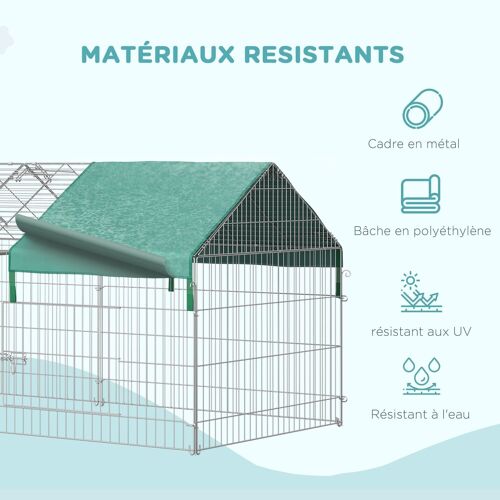 PawHut Parc enclos métal époxy cage extérieure dim. 2,20L x 1,03l x 1,03H m 3 portes et trappe surface abrité PE vert