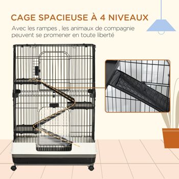 PawHut Cage pour cochons d'Inde chinchilla rongeur sur roulettes - 3 étages, rampes, 2 portes + trappe, plateau excrément amovible - métal PP noir gris 5