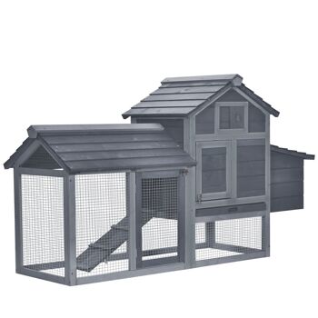 Petit poulailler cottage cage à poules sur pied dim. 151L x 54l x 87H cm multi-équipement bois massif de pin gris 1