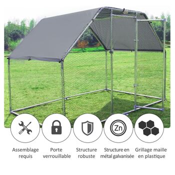 Enclos poulailler chenil 5,32 m² - parc grillagé dim. 2,8L x 1,9l x 1,95H m - poulailler chenil entièrement couvert - acier galvanisé 5