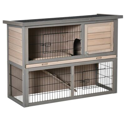 Rabbit hutch rabbit cage 2 floors 3 lockable doors sliding top ramp and opening roof gray fir wood