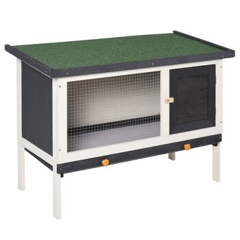 Clapier sur pied cage à lapin avec niche intérieure toit ouvrant porte verrouillable dim. 90L x 45l x 65H cm noir blanc vert 1