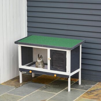 Clapier sur pied cage à lapin avec niche intérieure toit ouvrant porte verrouillable dim. 90L x 45l x 65H cm noir blanc vert 2