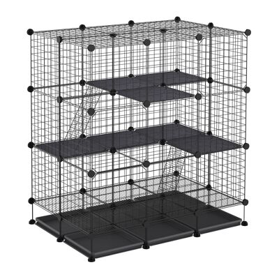 Modular rodent enclosure playpen cage dim. L 111 x W 75 x H 119 cm 3 levels 4 doors black metal wire