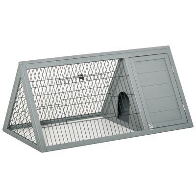 Triangular floor hutch outdoor enclosure double door niche dim. 116L x 62W x 52.5H cm metal wood gray fir