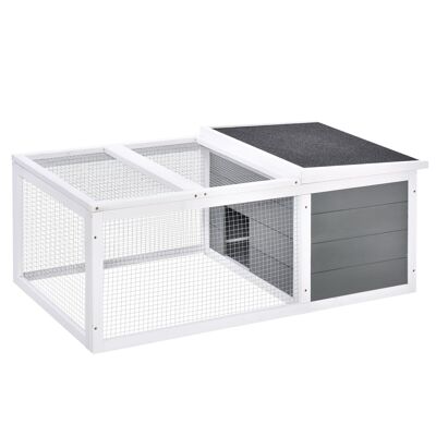 Floor hutch outdoor enclosure double door kennel opening roof metal wire fir wood pre-oiled painted gray white