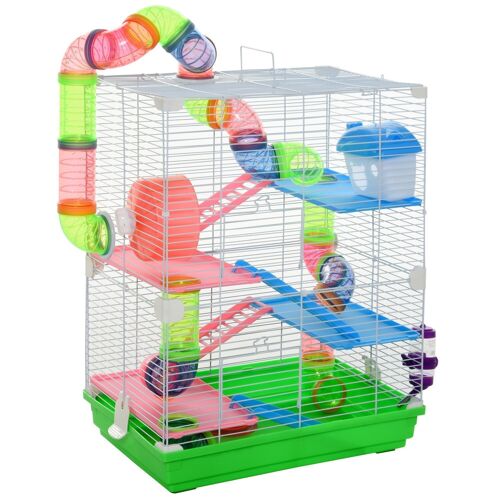 Cage pour hamster souris rongeur 4 étages avec tunnels mangeoire roue maison échelles dim. 46L x 30l x 58H cm cm vert