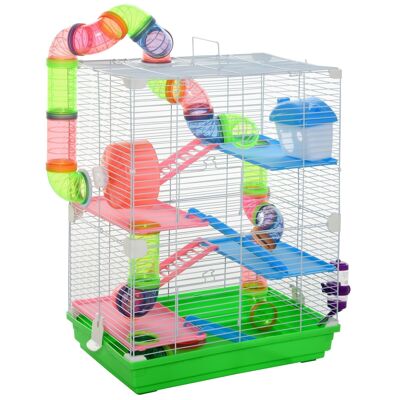 Cage for hamster mouse rodent 4 floors with tunnels feeder wheel house ladders dim. 46L x 30W x 58H cm cm green