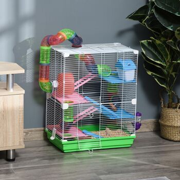 Cage pour hamster souris rongeur 4 étages avec tunnels mangeoire roue maison échelles dim. 46L x 30l x 58H cm cm vert 2