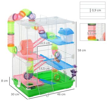 Cage pour hamster souris rongeur 4 étages avec tunnels mangeoire roue maison échelles dim. 46L x 30l x 58H cm cm vert 3