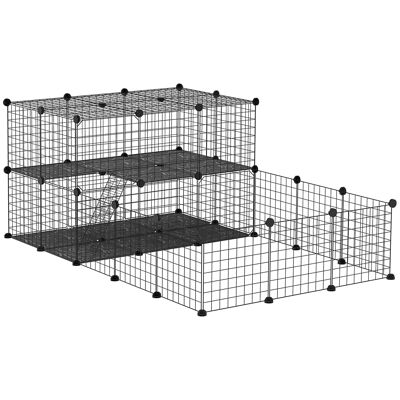 Modular rodent enclosure playpen cage dim. L 175 x W 105 x H 70 cm 2 levels 2 ramp doors PP resin black metal wire