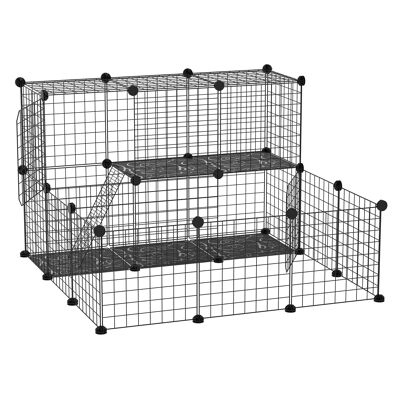 Modular rodent enclosure playpen cage dim. L 105 x W 105 x H 70 cm 2 levels 2 ramp doors PP resin black metal wire