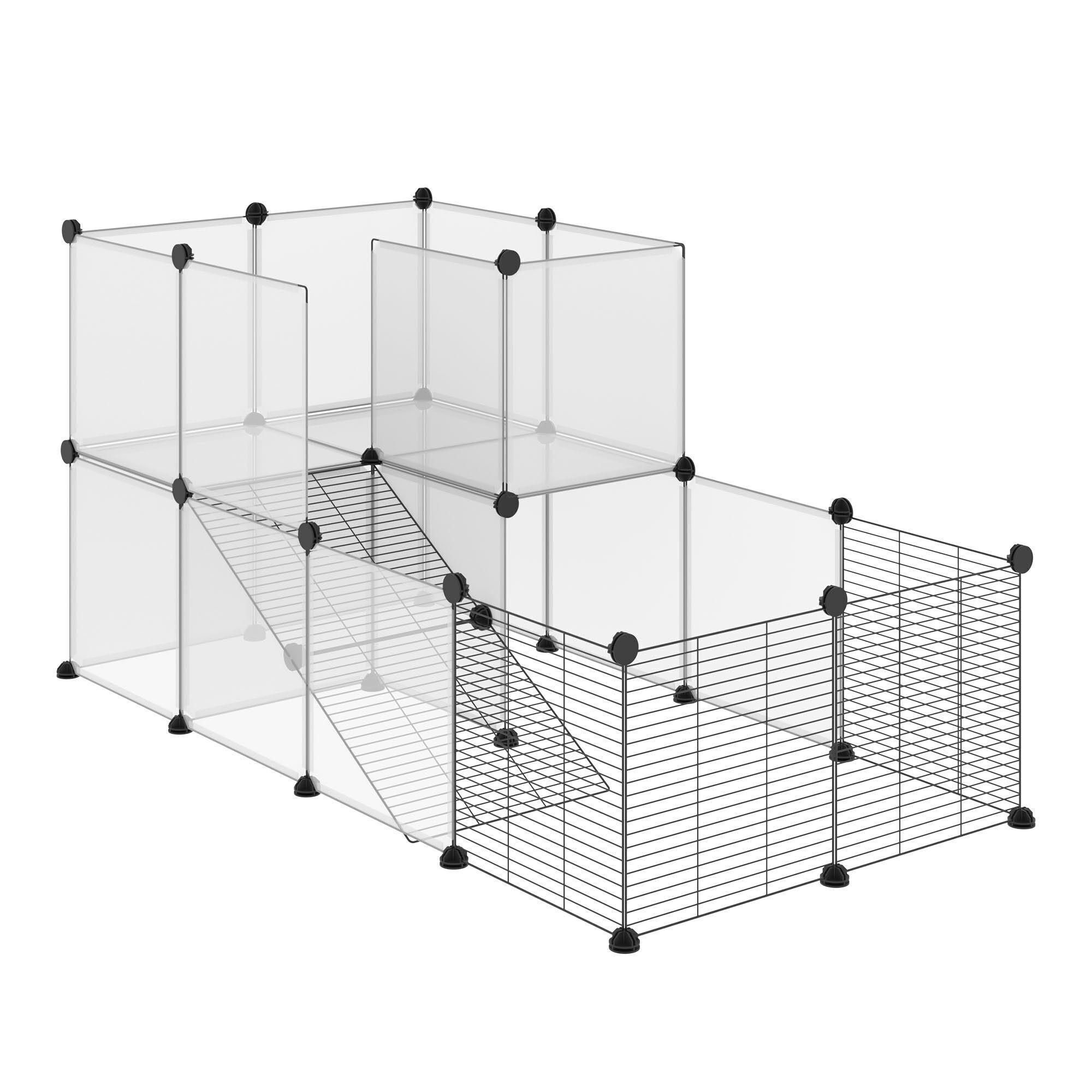 PawHut Cage parc enclos modulable petits animaux de compagnie - dim. standards 140L x 70l x 70H cm - 27 panneaux bords arrondis - résine PP fils d'acier noir