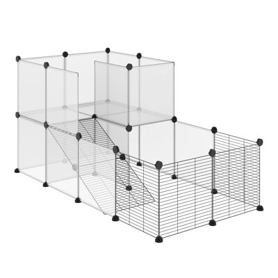 PawHut Cage recinto modulare per box per animali di piccola taglia - dimensioni standard 140L x 70L x 70H cm - 27 pannelli con bordi arrotondati - filo di acciaio nero in resina PP