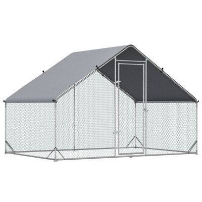 Chicken coop kennel enclosure 6 m² - fenced park dim. 3L x 2W x 2H m - chicken coop kennel fully covered - galvanized steel