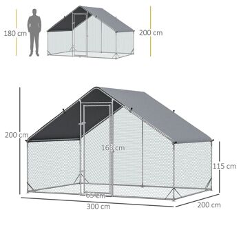 Enclos poulailler chenil 6 m² - parc grillagé dim. 3L x 2l x 2H m - poulailler chenil entièrement couvert - acier galvanisé 3