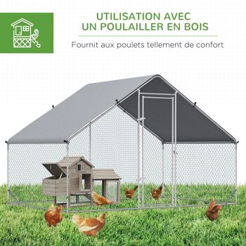 Enclos poulailler chenil 6 m² - parc grillagé dim. 3L x 2l x 2H m - poulailler chenil entièrement couvert - acier galvanisé 5