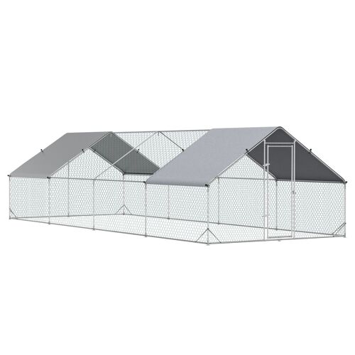 Enclos poulailler chenil 24 m² - parc grillagé dim. 8L x 3l x 2H m - double espace couvert - acier galvanisé