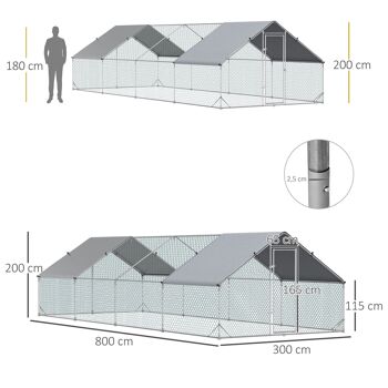 Enclos poulailler chenil 24 m² - parc grillagé dim. 8L x 3l x 2H m - double espace couvert - acier galvanisé 3