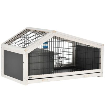 Rabbit cage hutch - kennel, waste tray, lockable door and sunroof, water trough - black steel gray white fir