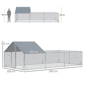 Enclos poulailler chenil 18 m² - parc grillagé dim 6L x 3l x 1,95H m - espace couvert - acier galvanisé 3