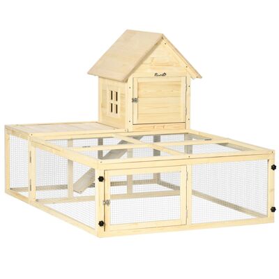 Rabbit cage enclosure 2 levels dim. 151L x 106W x 97H cm - play area, ramp, lockable doors - fir wood