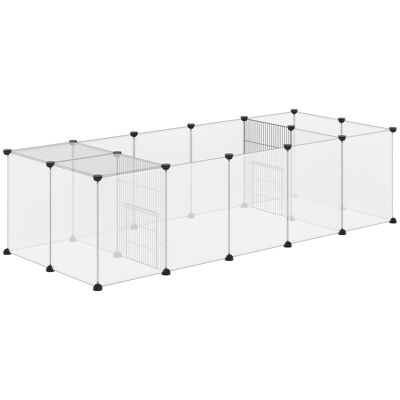 Small animal modular playpen enclosure - 20 panels - size 175L x 70W x 45H cm - black steel PP white