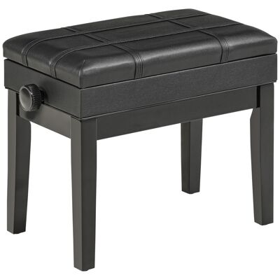 Bench stool seat for piano built-in chest adjustable height rubberwood seat black synthetic covering