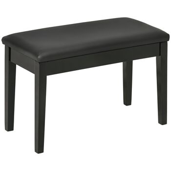 Banquette tabouret siège pour piano avec coffre de rangement pied bois hévéa revêtement synthétique noir 1