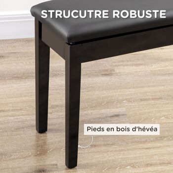 Banquette tabouret siège pour piano avec coffre de rangement pied bois hévéa revêtement synthétique noir 5