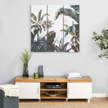 Triptyque imprimé et peint paysage tropical - dim. 90L x 30l cm (x3) - décoration murale - toile 100% polyester structure bois de pin encre vert blanc 2