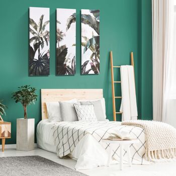 Triptyque imprimé et peint paysage tropical - dim. 90L x 30l cm (x3) - décoration murale - toile 100% polyester structure bois de pin encre vert blanc 4