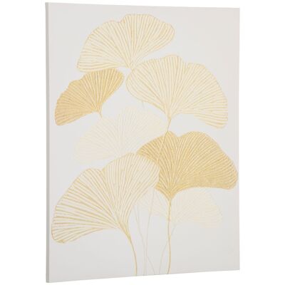 Printed and painted canvas ginkgo biloba leaves - dim. 100L x 80L cm - wall decoration - 100% polyester canvas pine wood structure white gold ink