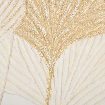 Tableau imprimé et peint feuilles ginkgo biloba - dim. 100L x 80l cm - décoration murale - toile 100% polyester structure bois de pin encre dorée blanc 5