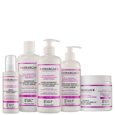 Kerargan - Set shampoo, balsamo, maschera, siero e lascia-in volumizzanti con biotina e collagene - 3x500ml+1x100ml+1x350ml