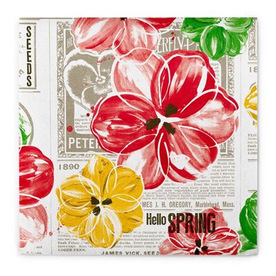 Napkin Hello Spring in yellow-red from Linclass® Airlaid 40 x 40 cm, 50 pieces