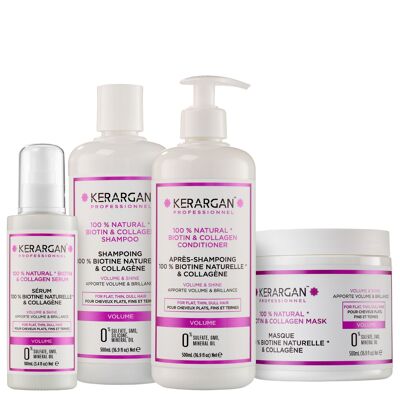 Kerargan – Set aus voluminösem Shampoo, Spülung, Maske und Serum mit Biotin und Kollagen – 3 x 500 ml und 1 x 100 ml