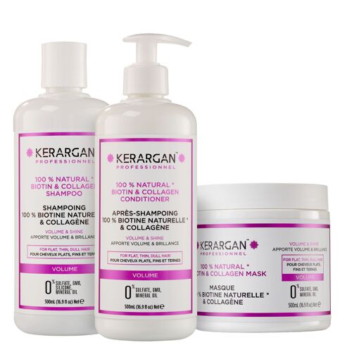 Kerargan - Trio Volumisant Shampoing, Après-shampoing & Masque à la Biotine & Collagène - 3x500ml