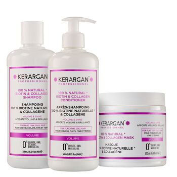 Kerargan - Trio Volumisant Shampoing, Après-shampoing & Masque à la Biotine & Collagène - 3x500ml 1