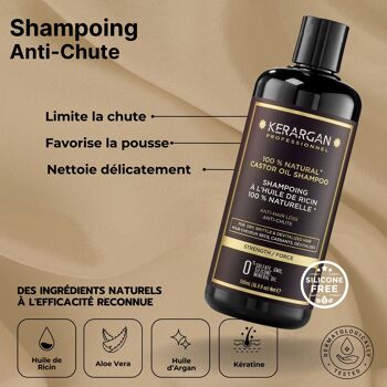 Kerargan - Ensemble Anti-Chute Shampoing, Après-shampoing, Masque,Sérum & Leave-In à l’Huile de Ricin -  3x500ml+100ml+350ml 3