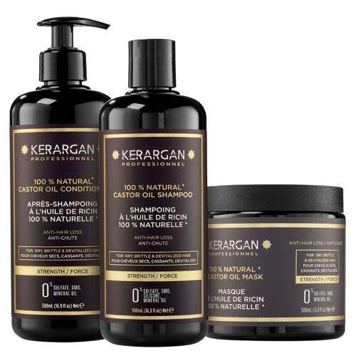 Kerargan - Duo Anti-Chute Shampoing, Après-shampoing & Masque Huile de Ricin - 2x500ml