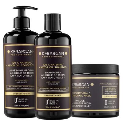 Kerargan - Duo shampoo, balsamo e maschera all'olio di ricino anticaduta - 2x500 ml