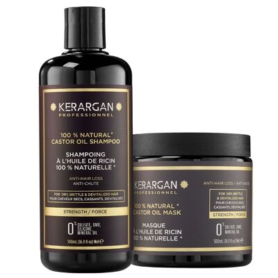 Kerargan - Duo shampoo e maschera anticaduta all'olio di ricino - 2x500 ml