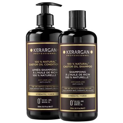 Kerargan - Duo shampoo e balsamo anticaduta all'olio di ricino - 2x500 ml