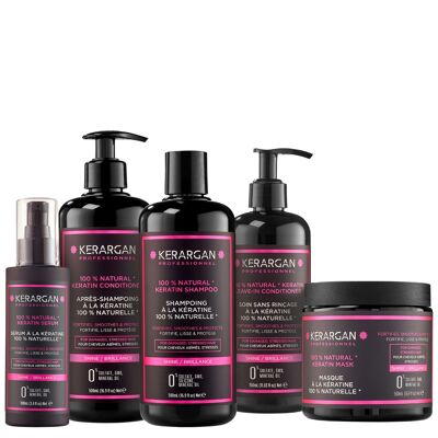 Kerargan - Set shampoo, balsamo, maschera, siero e cheratina ultra riparatori - 3x500 ml + 100 ml