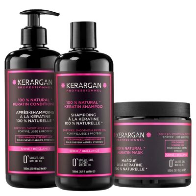 Kerargan - Trio shampoo, balsamo e maschera alla cheratina - 3x500 ml